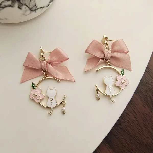 Pendientes Encanto Felino con Nudo de Lazo Aleación - Imagen 2
