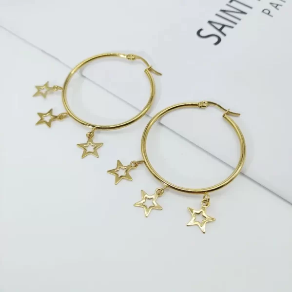 Arracadas Oro Estrellas Colgantes Acero Titanio Chapado En Oro De 18K
