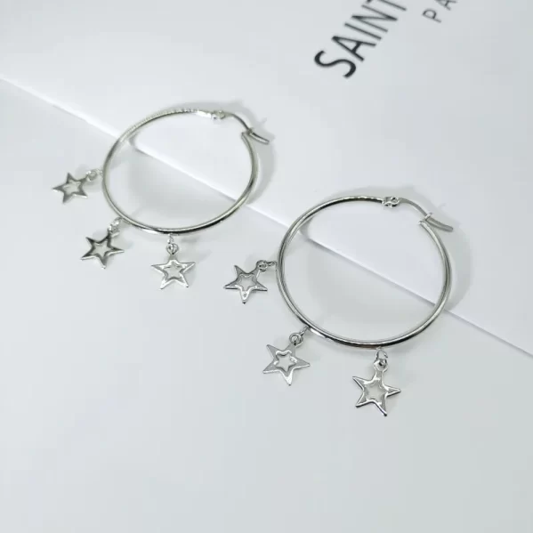 Arracadas Plata Estrellas Colgantes Acero Titanio Chapado En Oro De 18K