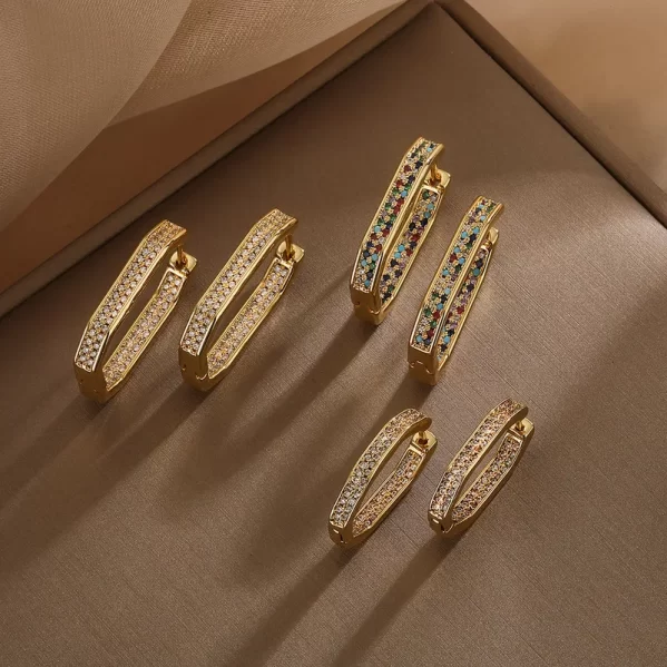 Pendientes Geométricos Embutido Cobre Circón Colorido Chapado En Oro De 18K - Imagen 2