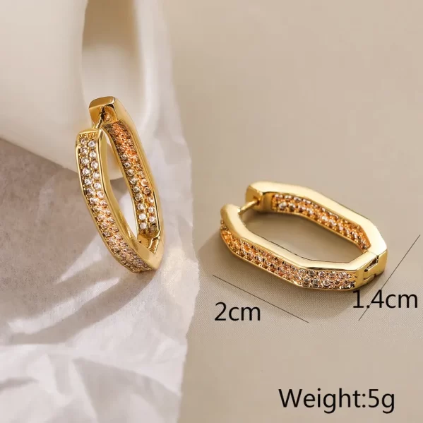 Pendientes Geométricos Redondo Embutido Cobre Circón Chapado En Oro De 18K - Imagen 2