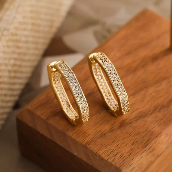Pendientes Geométricos Redondo Embutido Cobre Circón Chapado En Oro De 18K