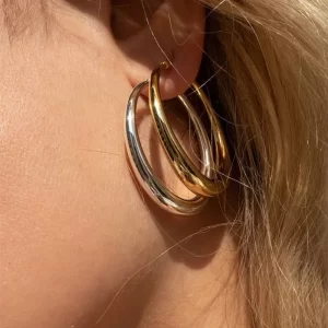 Pendientes De Aro Dorados Acero Titanio Chapado En Oro De 18K