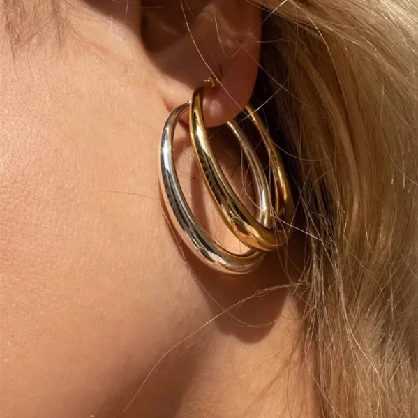 Pendientes De Aro Plata Acero Titanio Chapado En Oro De 18K