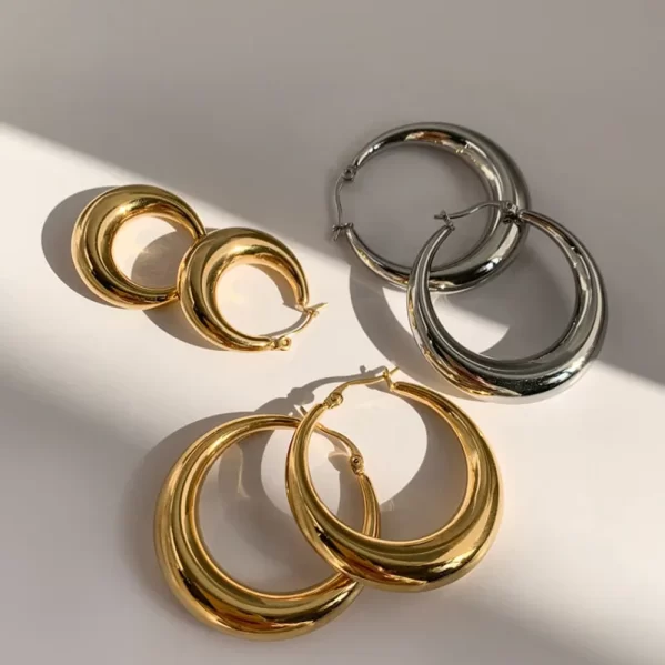 Pendientes De Aro Plata Acero Titanio Chapado En Oro De 18K - Imagen 4