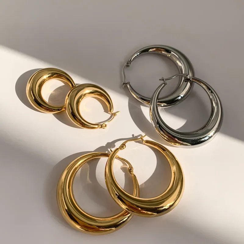Pendientes De Aro Plata Acero Titanio Chapado En Oro De 18K - Imagen 4