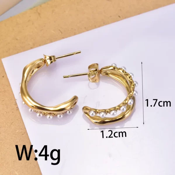 Pendientes Perlas Estilo C Chapados en oro de 18K - Imagen 2