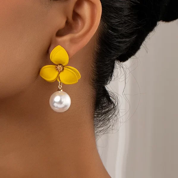 Pendientes Gota Amarillo Flor Dulce Perla