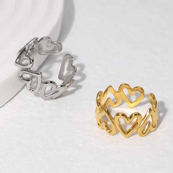 Anillo Plata Corazonado Abierto Chapado En Oro 18K - Imagen 2