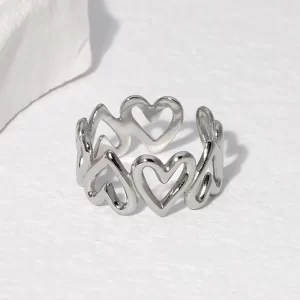 Anillo Plata Corazonado Abierto Chapado En Oro 18K