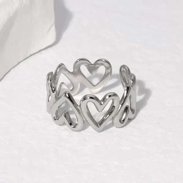 Anillo Plata Corazonado Abierto Chapado En Oro 18K