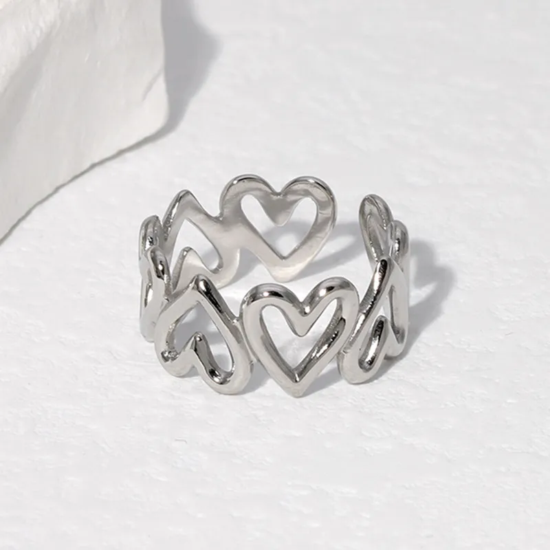 Anillo Plata Corazonado Abierto Chapado En Oro 18K