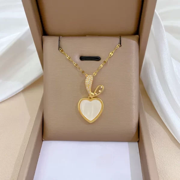 Collar Simple Corazon Doble Embutido Piedras Preciosas Acero De Titanio