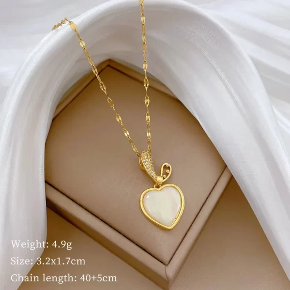 Collar Simple Corazon Doble Embutido Piedras Preciosas Acero De Titanio - Imagen 2