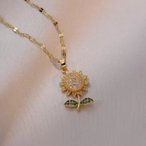 Collar Collar De Girasol Con Circonita Microincrustaciones Acero Titanio