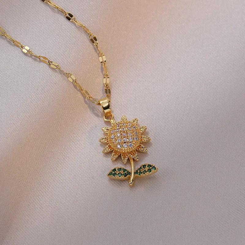 Collar Collar De Girasol Con Circonita Microincrustaciones Acero Titanio