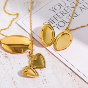 Collar Con Reliquiario En Forma De Corazón De Apertura Acero Inoxidable Chapado En Oro De 18K