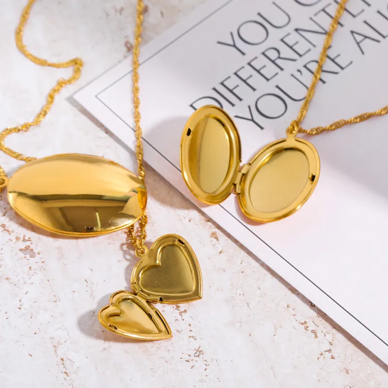 Collar Con Reliquiario En Forma De Corazón De Apertura Acero Inoxidable Chapado En Oro De 18K