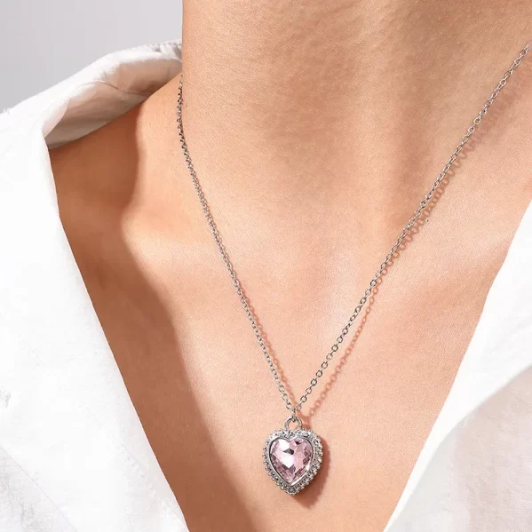Collar Plata Con Colguije De Corazon Rosado Aleación