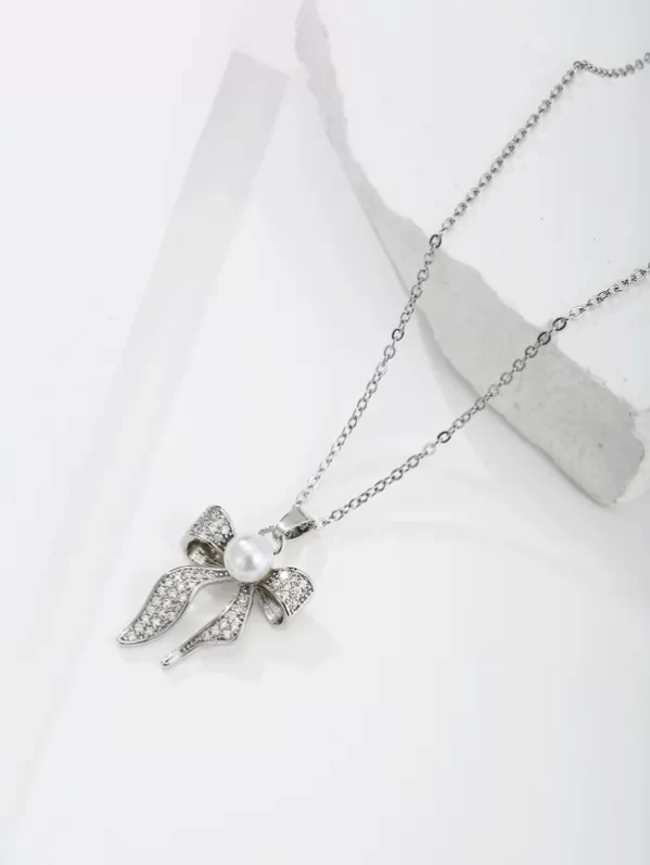 Collar Plata Nudo De Lazo Embutido De Circon