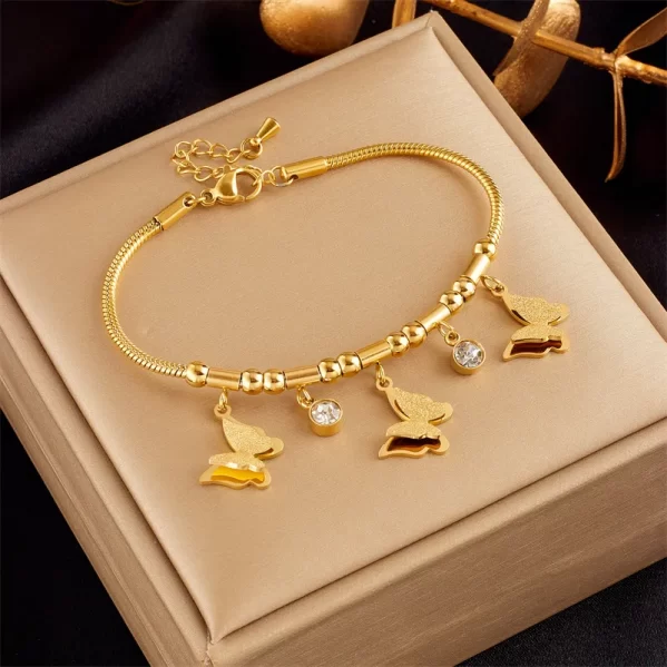 Pulsera Estilo Coreano Mariposa Acero Inoxidable Chapado en oro de 18k