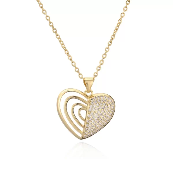 Collar Elegante Forma De Corazón Medio Embutido Circón Blanco Chapado En Oro