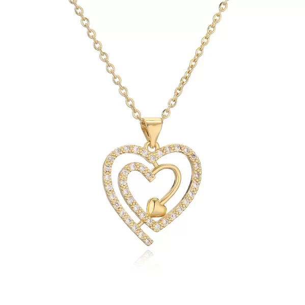 Collar Elegante Forma De Corazón Espiral Embutido Circón Blanco Chapado En Oro