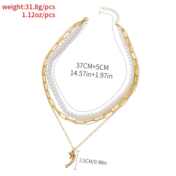 Collar Dorado Delfín Con Perlas De Imitación - Imagen 2