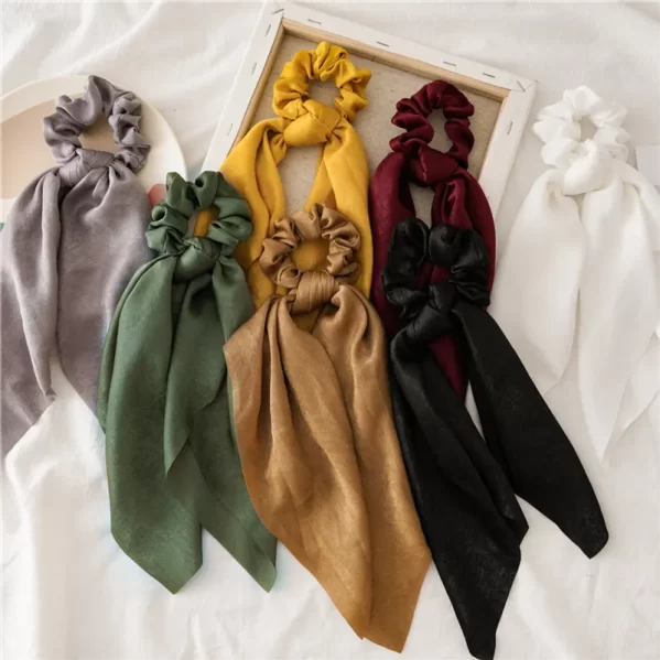 Scrunchie De Liga Oliva Simple De Saten - Imagen 3