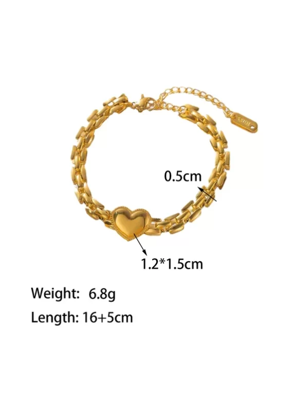 Pulsera Estilo Simple Forma De Corazón Acero Inoxidable Chapados en oro de 18k - Imagen 3