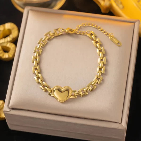 Pulsera Estilo Simple Forma De Corazón Acero Inoxidable Chapados en oro de 18k