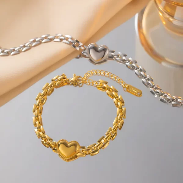 Pulsera Estilo Simple Forma De Corazón Acero Inoxidable Chapados en oro de 18k - Imagen 2