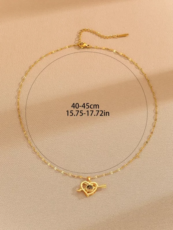 Collar Cadena Forma De Corazón Cupido Chapado En Oro De 18K - Imagen 2