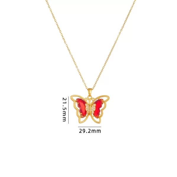 Collar Mariposa Acero Diamante Cristal Artificial Rojo Chapado En Oro De 18K - Imagen 2