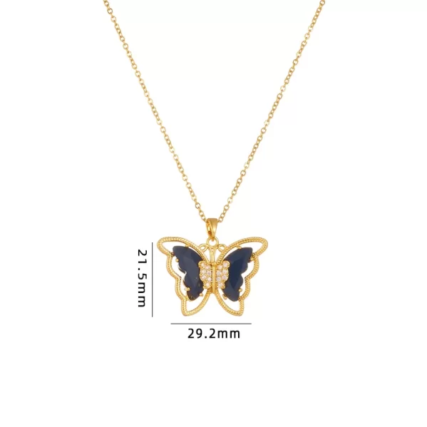 Collar Mariposa Acero Diamante Cristal Artificial Negro Chapado En Oro De 18K - Imagen 2