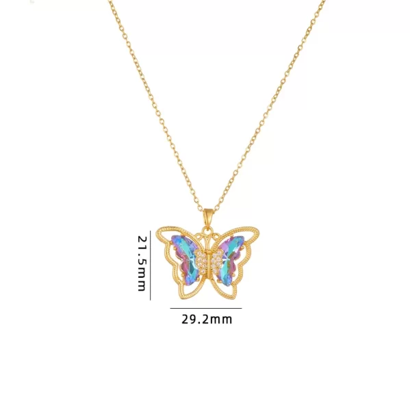 Collar Mariposa Acero Diamante Cristal Artificial Tornasol Chapado En Oro De 18K - Imagen 2