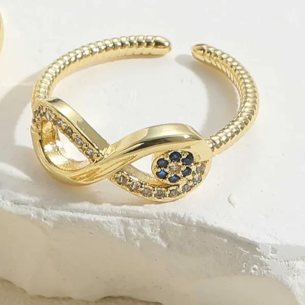 Anillo Dorado Infinity Circón Azul Chapado En Oro De 14K