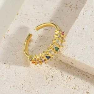 Anillo Dorado Circon Colorido Chapado En Oro De 14K