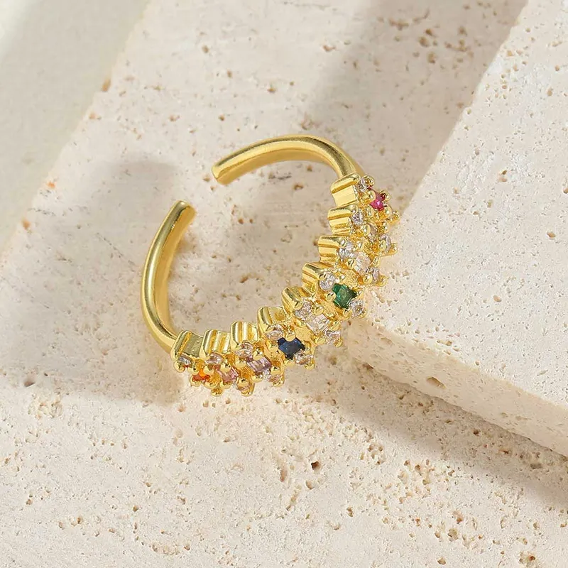 Anillo Dorado Circon Colorido Chapado En Oro De 14K