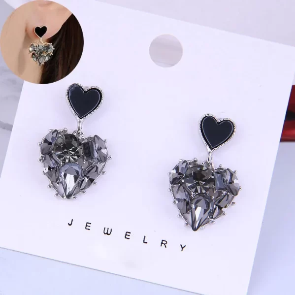 Pendientes Diamante Negro De Corazón Moda Coreana