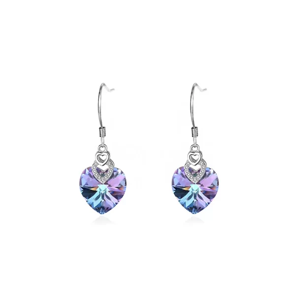 Pendientes Purpura Gradiente Forma De Corazón Cristal Austriaco & Plata Esterlina