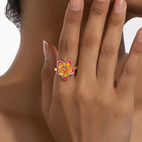 Anillo Flor Hawaiana Rosada/Anaranjada