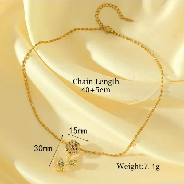 Collar Flor Romantica Embutida De Circon Colorido Chapados en oro de 18K - Imagen 2