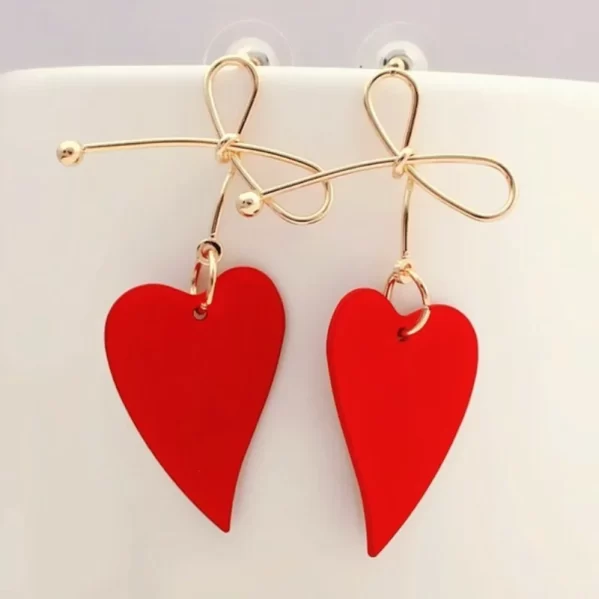 Pendientes De Tuerca Con Lazo Forma De Corazón Rojo