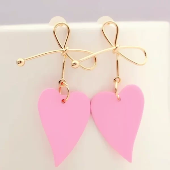 Pendientes De Tuerca Con Lazo Forma De Corazón Rosado