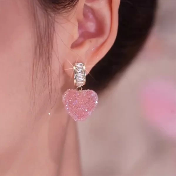 Pendientes De Corazón Adiamantado Rosados - Imagen 2
