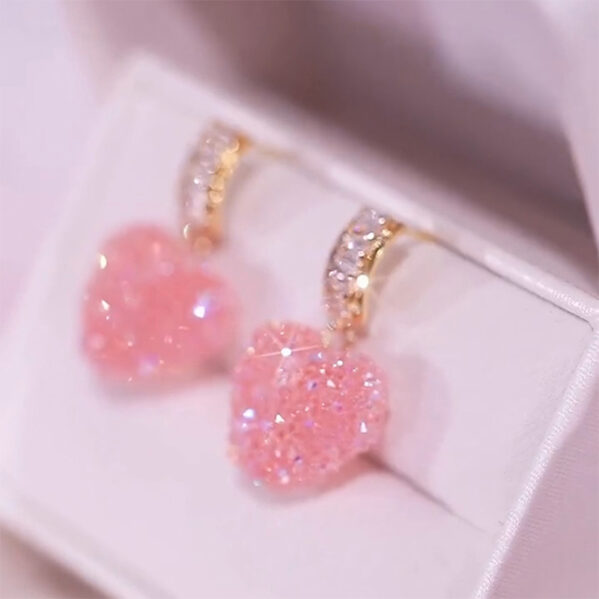 Pendientes De Corazón Adiamantado Rosados - Imagen 4