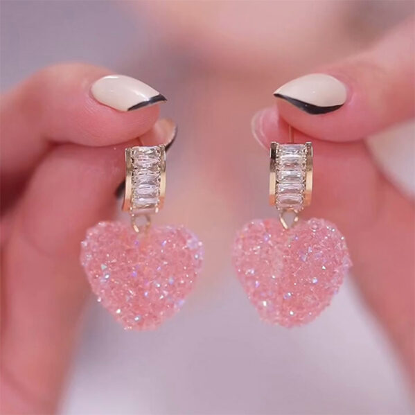 Pendientes De Corazón Adiamantado Rosados - Imagen 3