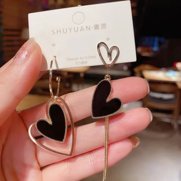 Pendientes De Corazón Colgante & Aro Negros