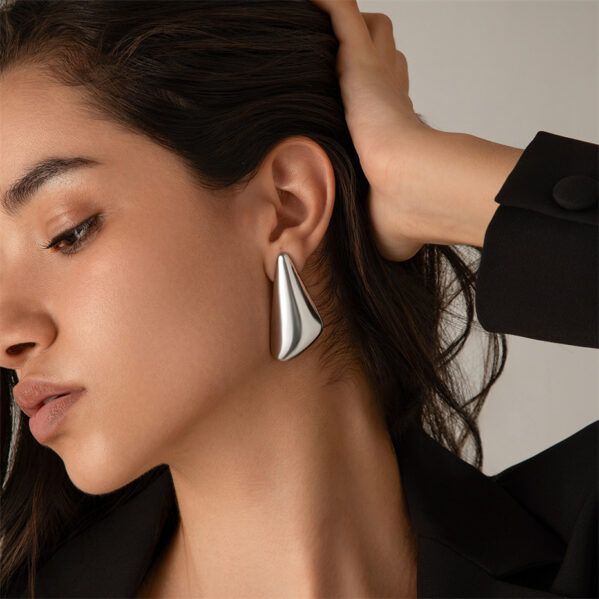 Pendientes Geométricos Triangulares Plata - Imagen 2